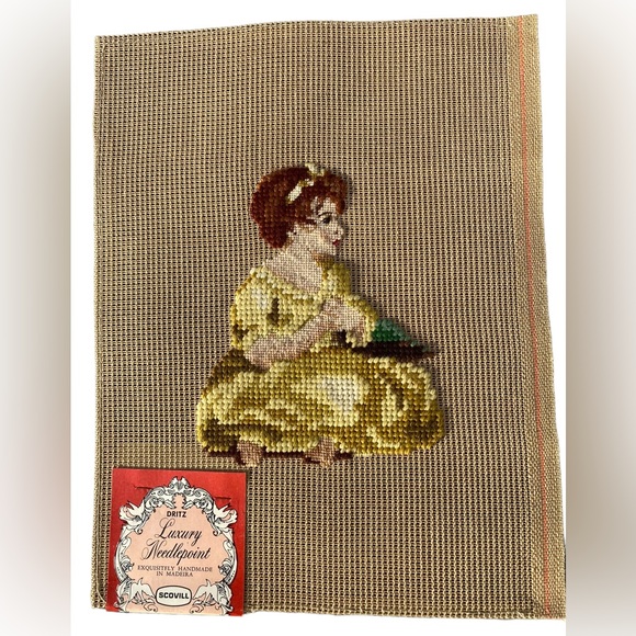 Young Kneeling Female PreWorked VTG NOS Dritz Luxury Needlepoint 9 X 12 - Picture 1 of 6